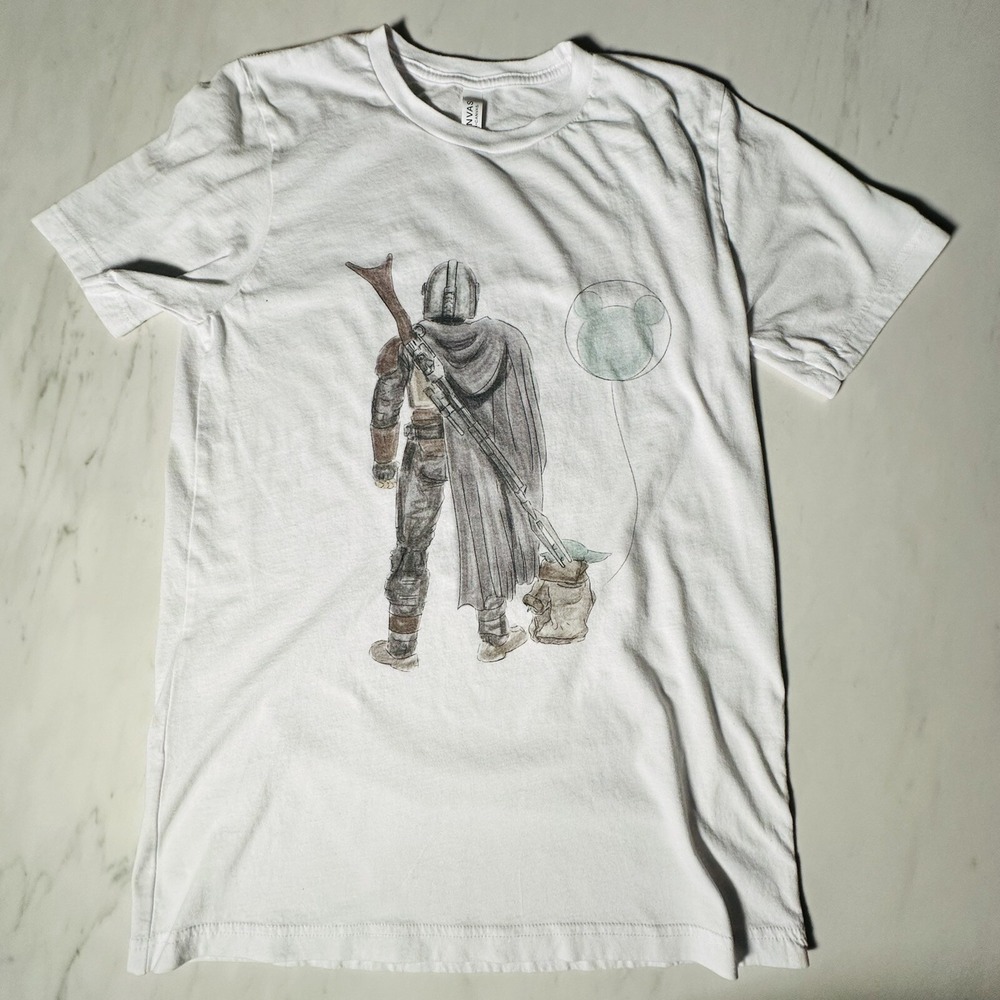 Mandalorian Baby Yoda Grogu Mickey Mouse Balloon Canvas Custom Medium T-shirt